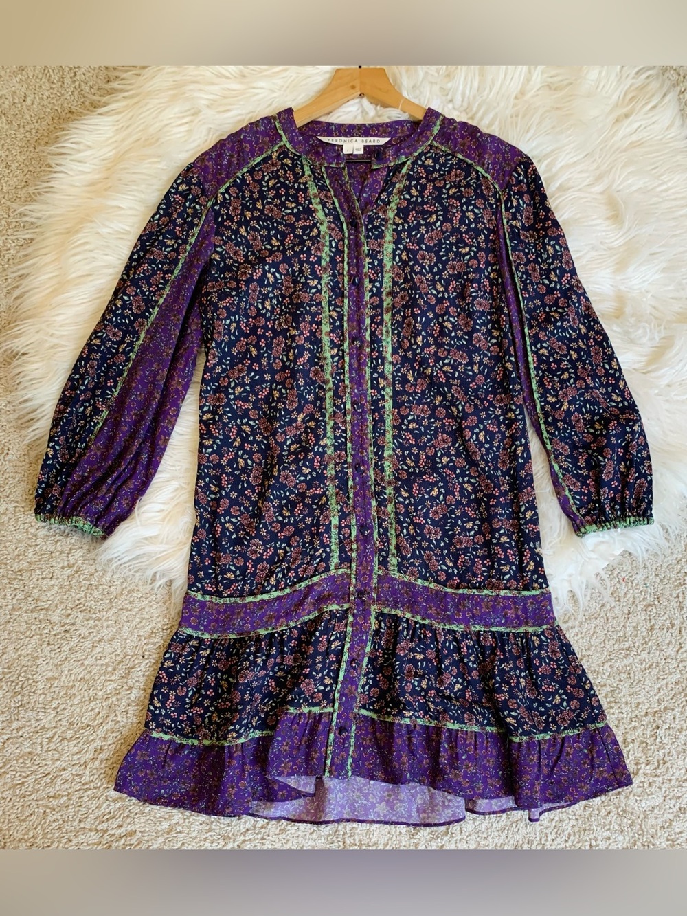 Veronica Beard Xanita Paneled Floral Crepe Mini Dress Multicolor Size 2